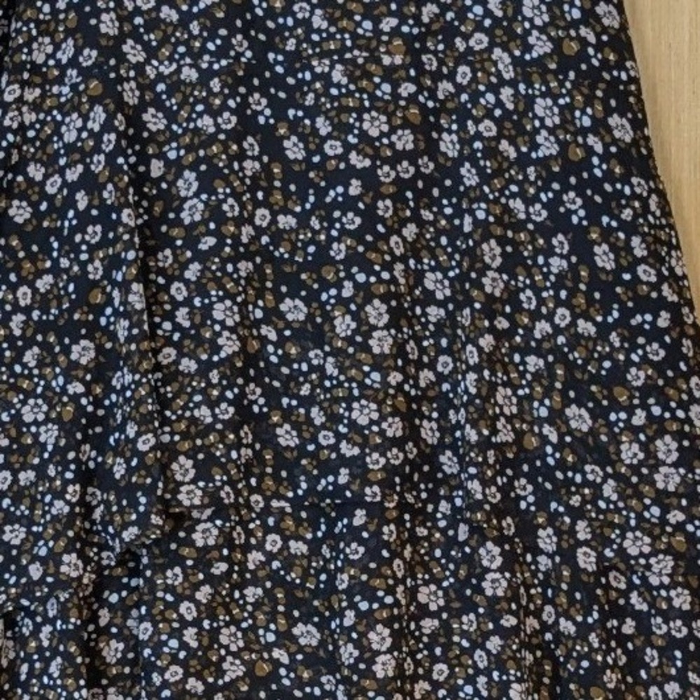 Loft Boho Cottage Fall Floral Tiered Midi Skirt Size L Black Brown Neutral NWT